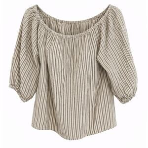 Sanctuary Linen Blend Striped Peasant Top Medium Off Shoulder Beige Boho